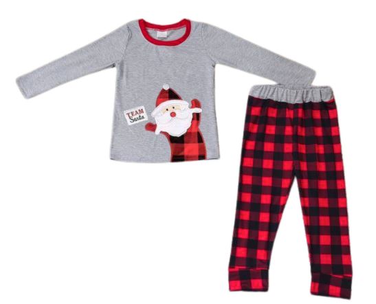 Boys Red & Black Plaid Christmas Pajamas with Santa