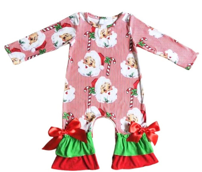 Candy Cane Santa Girls Romper