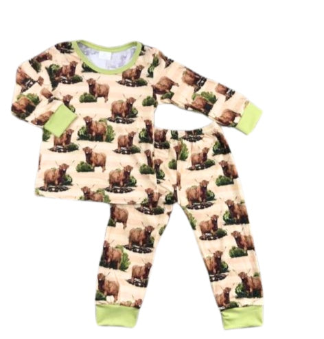 Highland Cow Boys Bamboo 2 pc Pajamas