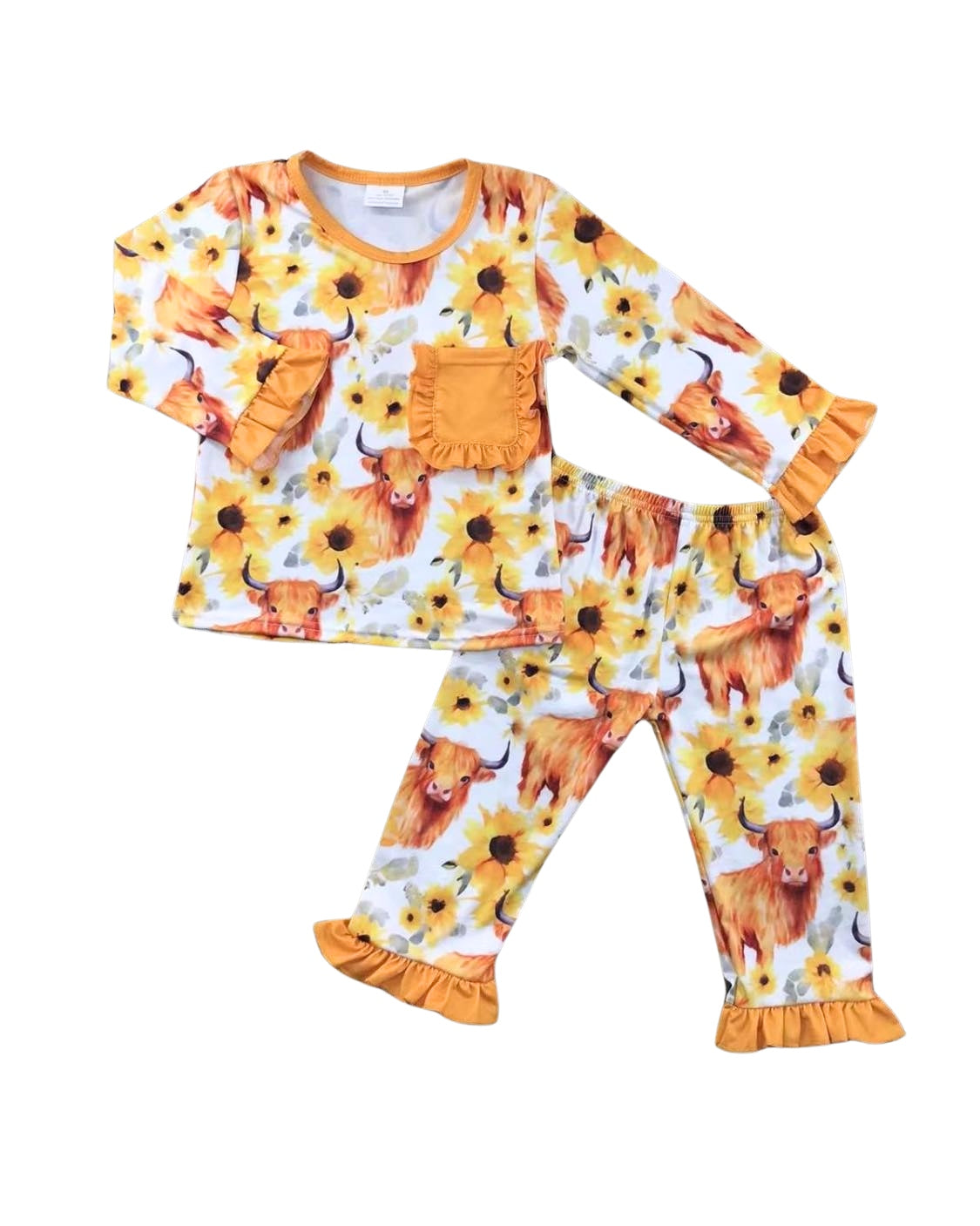 Sunflower Highland Cow Girls Pajamas