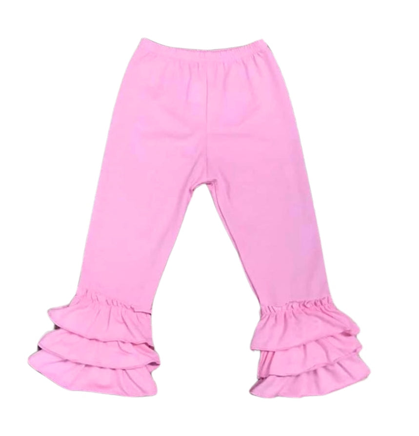 Pink Girls Tiered Ruffled Leggings