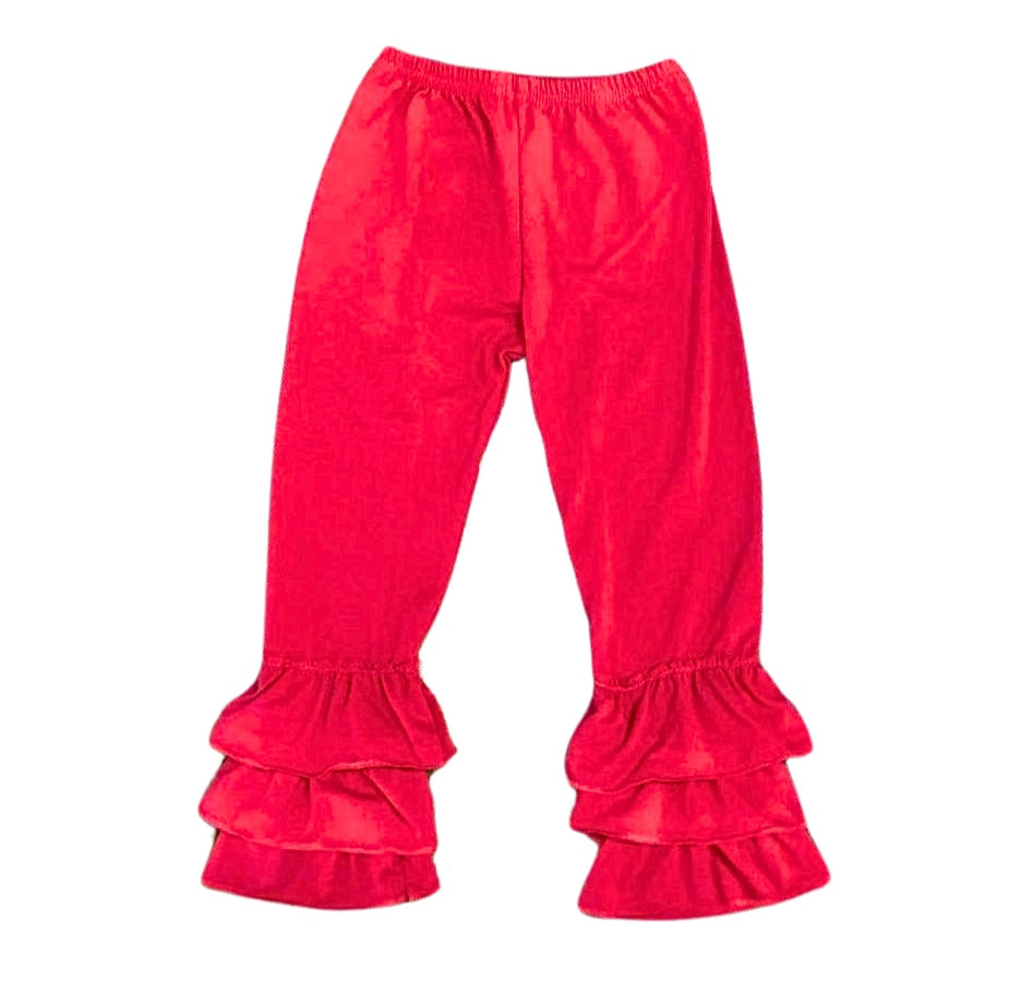 Red Tiered Ruffled Leggings