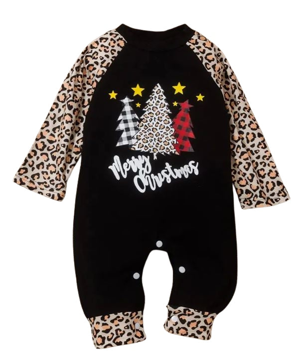 Girls leopard Christmas tree romper