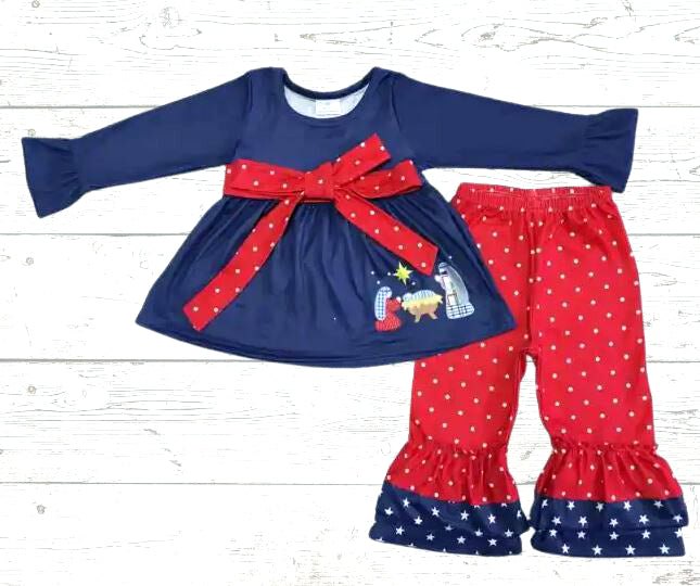 christmas nativity dress Navy Blue Nativity Twirly Dress for Girls