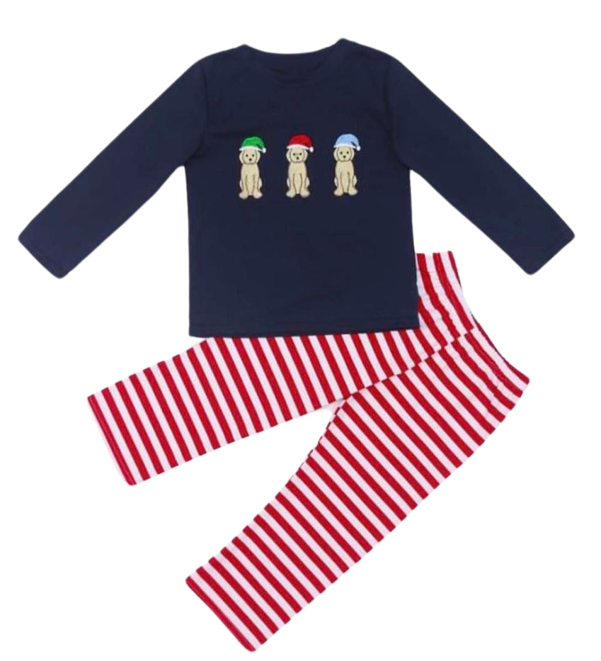 Santa Dog Trio Boys 2 pc Outfit