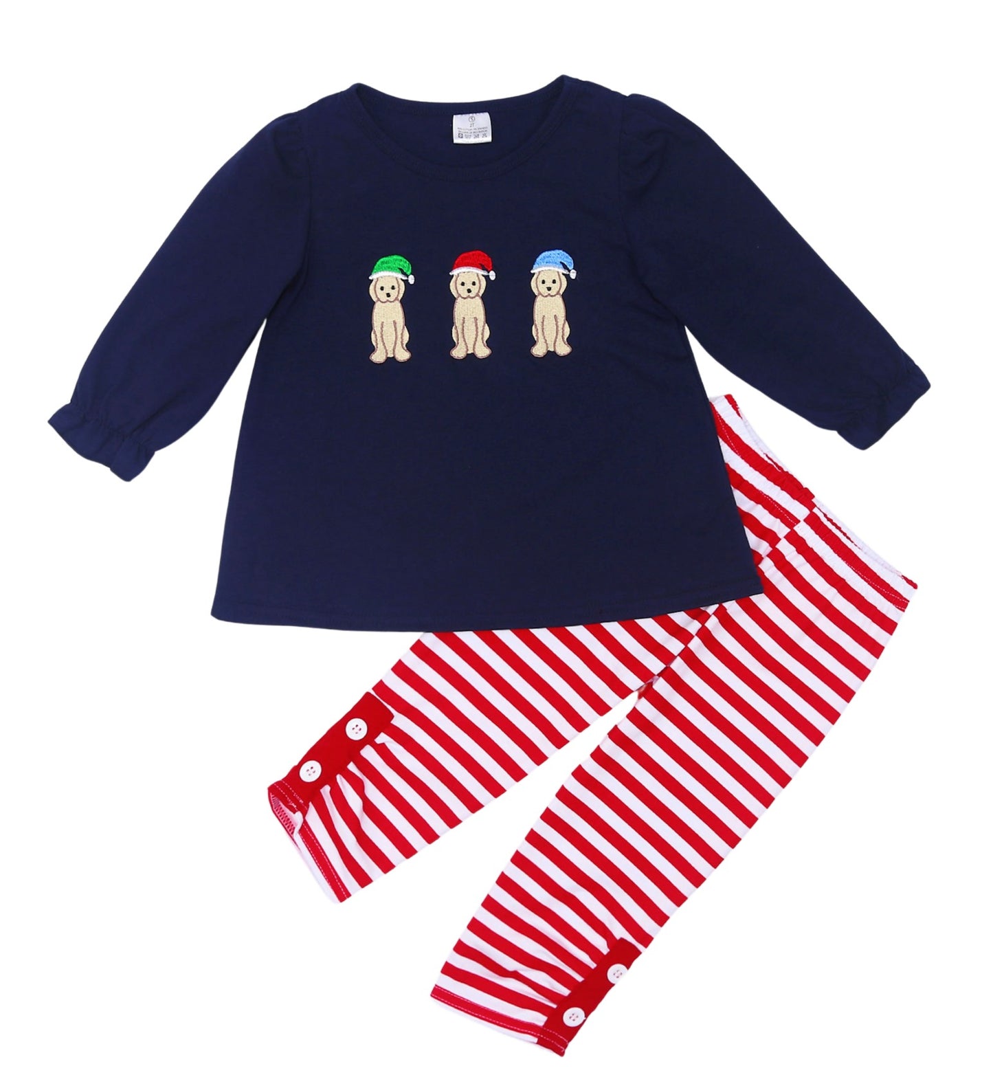 Santa Dog Trio Girls 2 pc Outfit