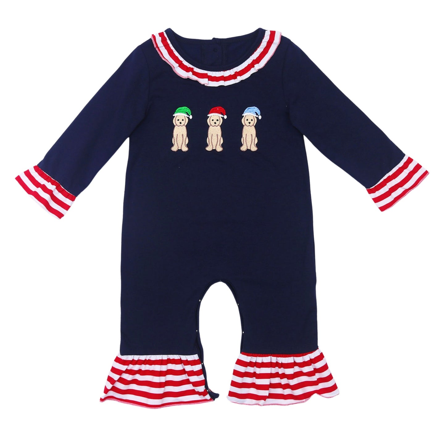 Santa Dog Trio Girls Romper