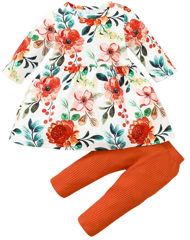 Autumn floral dress with leggings