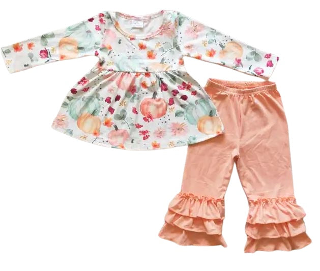 Pumpkin Girls 2 Piece Set with Ruffled Bottoms