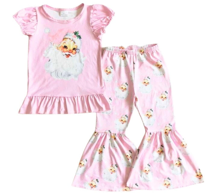 Pink Vintage Santa 2 pc Short Sleeved Outfit
