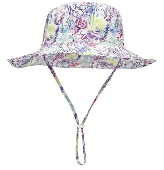 Sun Hat purple abstract flowers