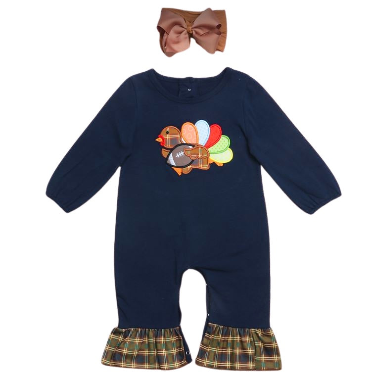 Girls turkey football romper