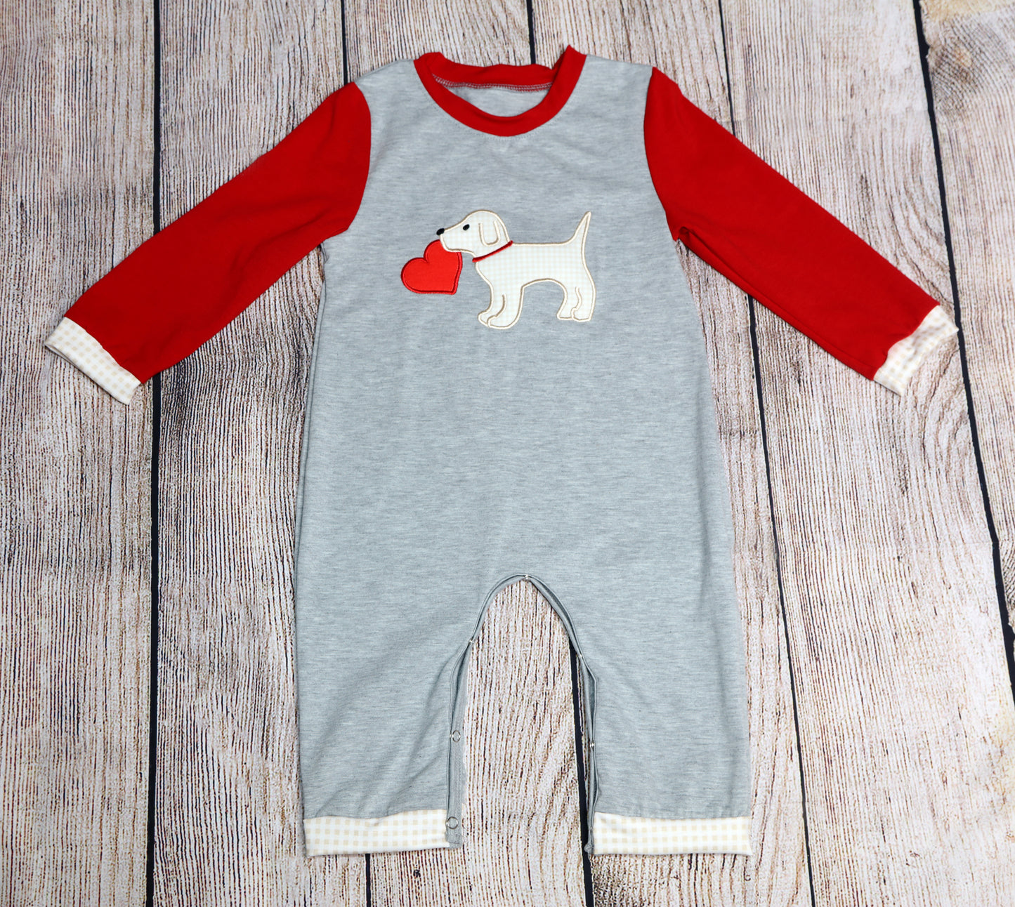 Boys Valentine raglan romper
