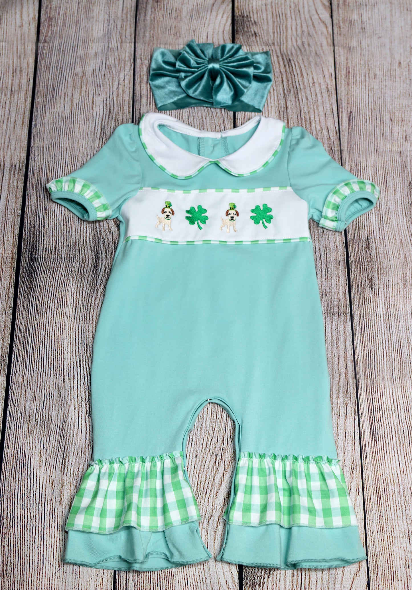 Girls shamrock and dog romper