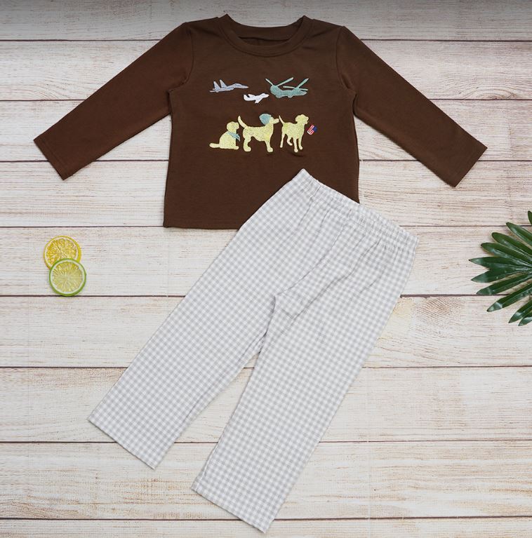 Boys Military plane dog 2 pc outfit
