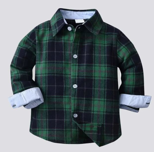 Boys blue and green plaid shirt