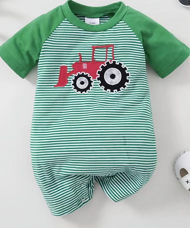 Boys short tractor romper