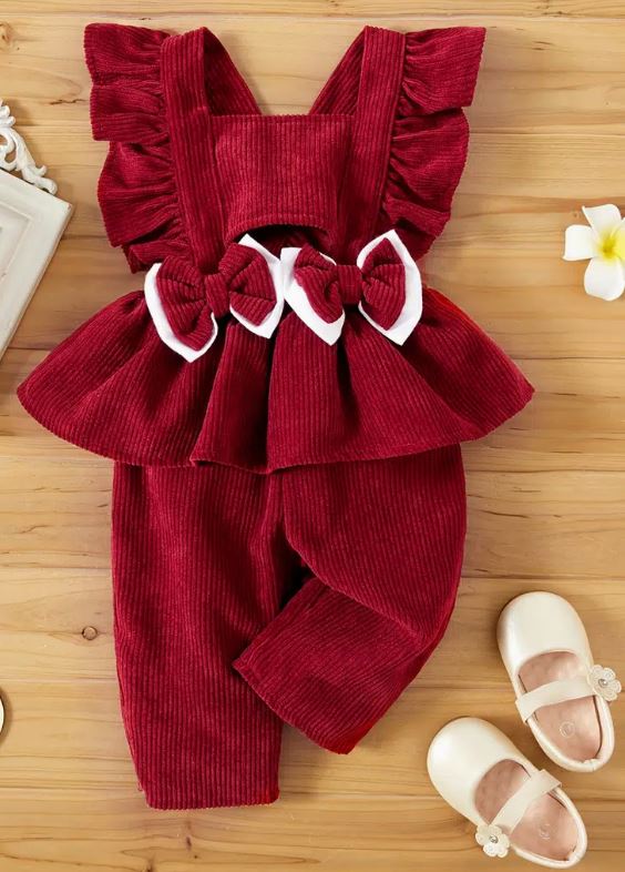 Girls red corduroy overalls