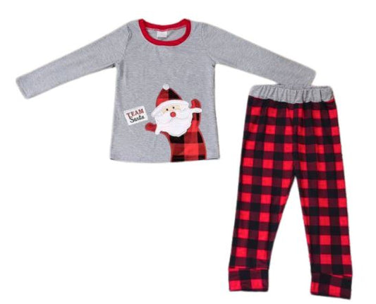 Boys Red & Black Plaid Christmas Pajamas with Santa