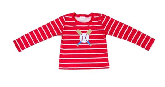 Baseball Red & White Striped Boys Long-Sleeve Shirt