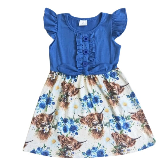 Highland Cow Blue Dress