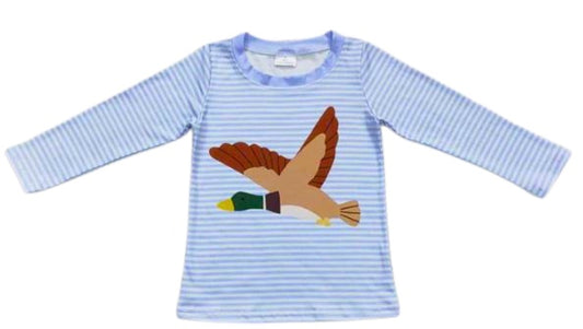 Mallard Blue & White Striped Boys Long-Sleeve Shirt