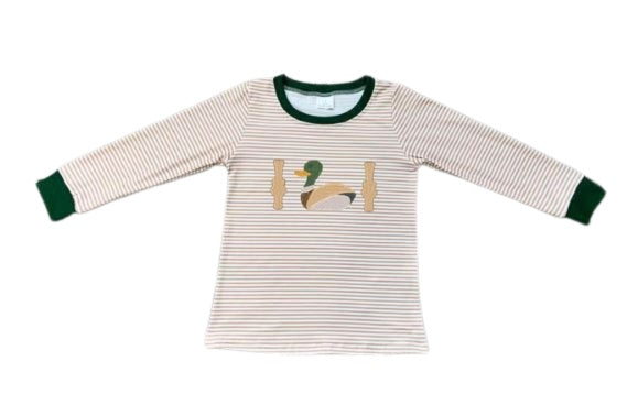 Mallard Tan & White Striped Boys Long-Sleeve Shirt