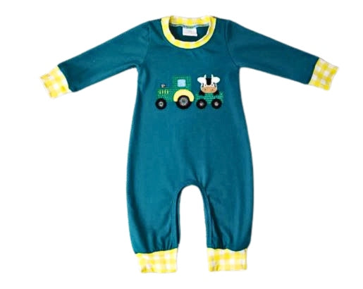 Tractor Pulling Cows Boys Romper