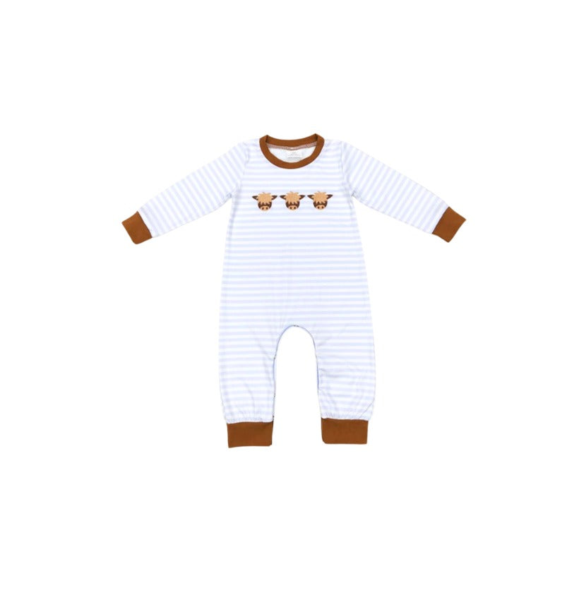 Cow Blue & White Stiped Boys Romper