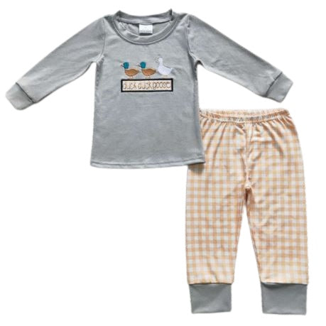 Embroidered Duck Duck Goose Grey Boys 2 Piece Set