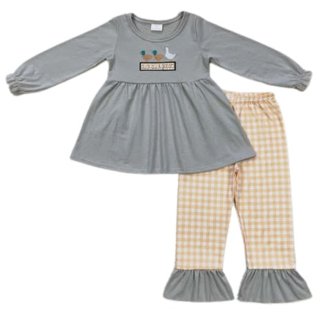 Embroidered Duck Duck Goose Grey Girls 2 Piece Set