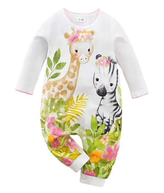Giraffe and Zebra Friends Romper