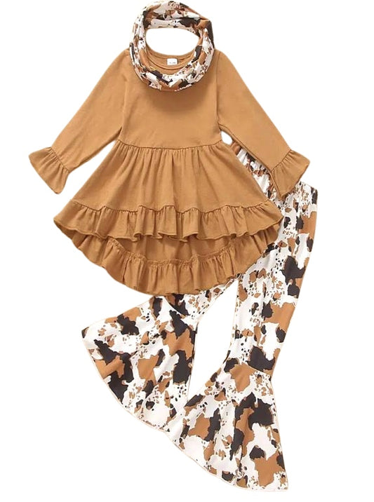 Girls cow print 3 piece outfit
