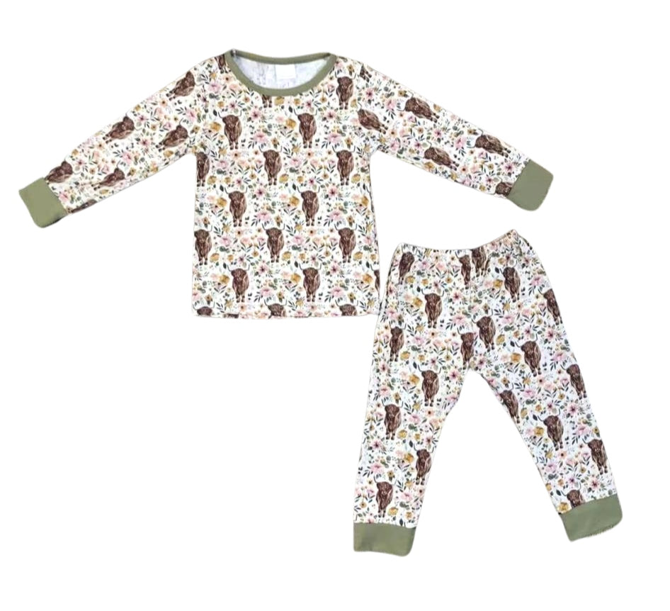 Girls Bamboo Highland Cow 2 pc Pajamas