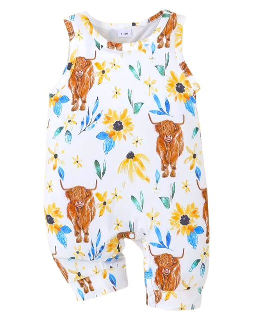 Mel Sleeveless Highland Cow Romper