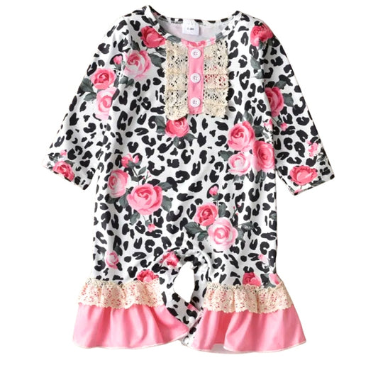 Girls Leopard and Roses Romper