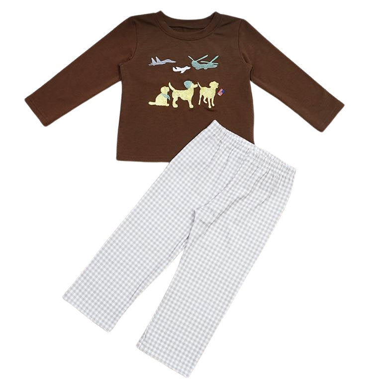 Boys Military plane dog 2 pc outfit