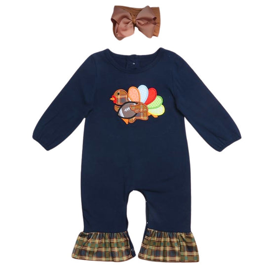 Girls turkey football romper
