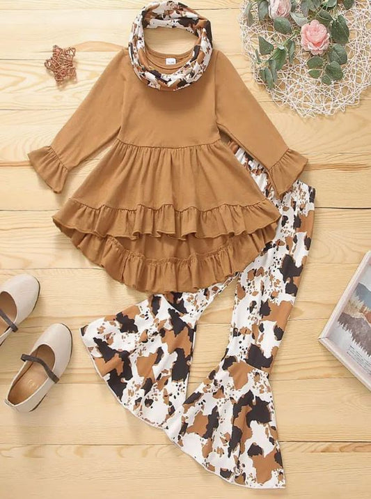 Girls cow print 3 piece outfit
