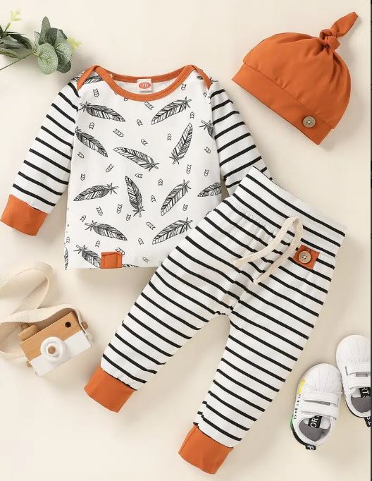 Boys feathers and stripes 3pc