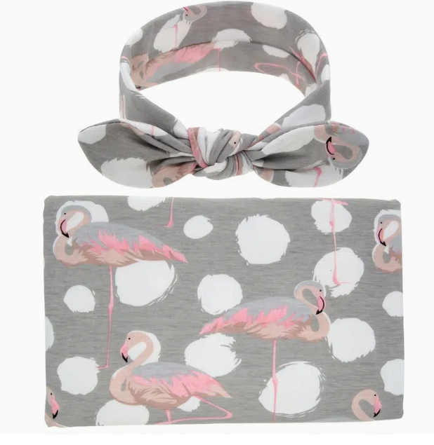 Soft newborn swaddle blanket with matching headband