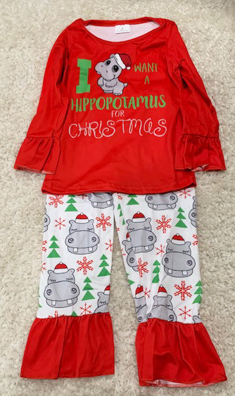 Girls hippopotamus Christmas outfit