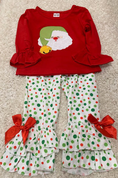 Girls red polka dot Santa outfit