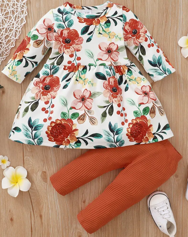 Autumn floral dress with leggings